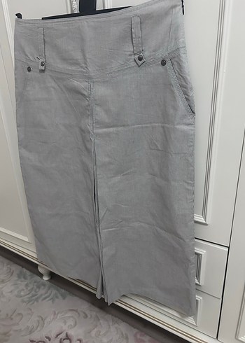 Düğmeli Gri Denim Kadın Pantolon - Görsel 3