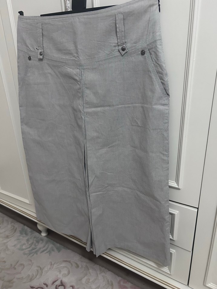 Düğmeli Gri Denim Kadın Pantolon - Görsel 3