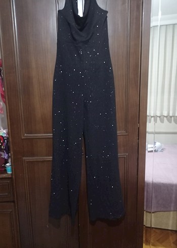 Siyah Drape li Uzun Kadın Tulum - Görsel 3