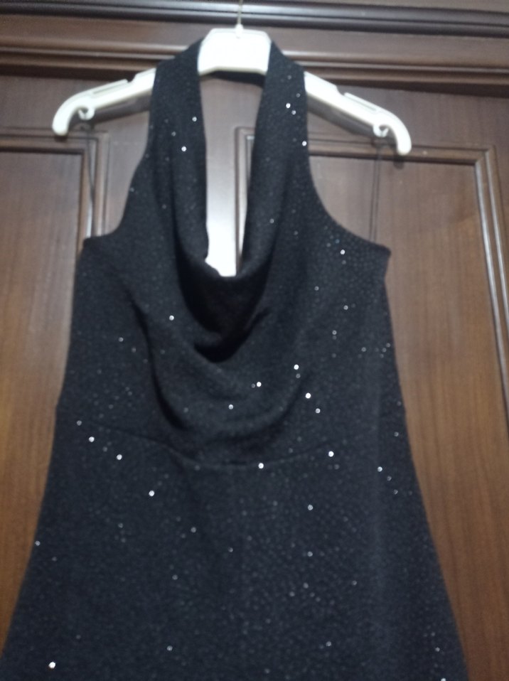 Siyah Drape li Uzun Kadın Tulum - Görsel 2