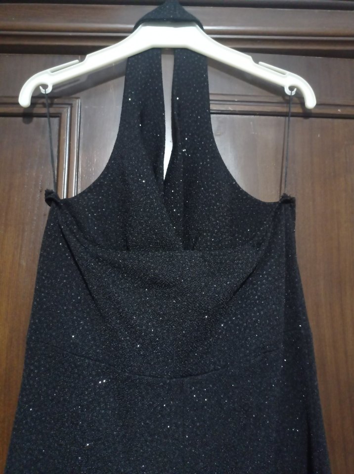 Siyah Drape li Uzun Kadın Tulum - Görsel 5