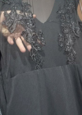 Siyah V Yaka Uzun Kadın Abiye Elbise - Görsel 3