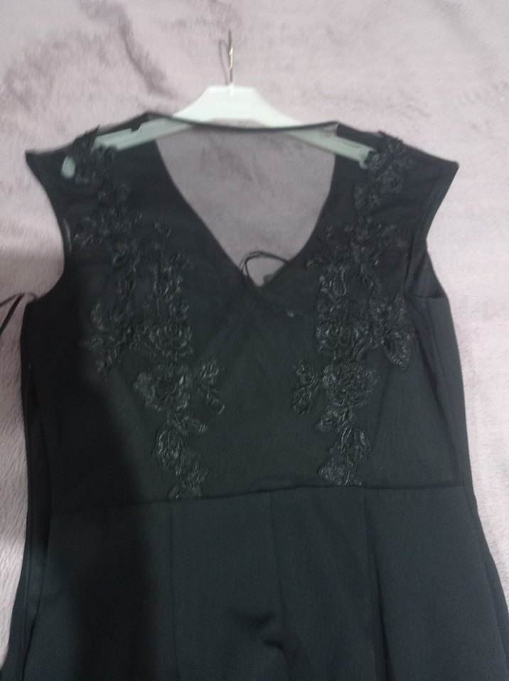 Siyah V Yaka Uzun Kadın Abiye Elbise - Görsel 5