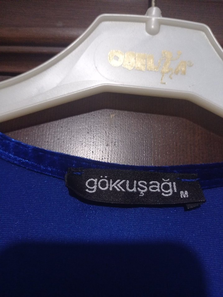 Mavi Kadife Drapeli Uzun Kollu V Yakalı Elbise - Görsel 2