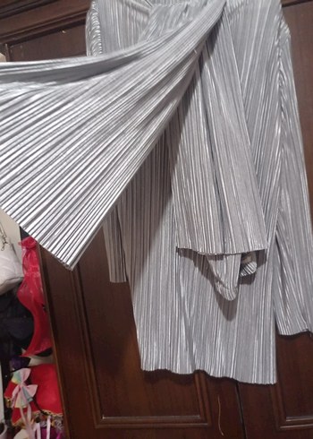 Gri Uzun Kollu Piliseli Kadın Tunik 2li takım - Görsel 2