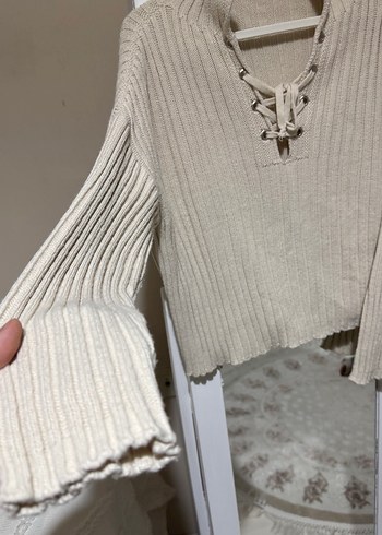 Kadın Bej Örgü Yüksek Yaka Kazak - Görsel 2