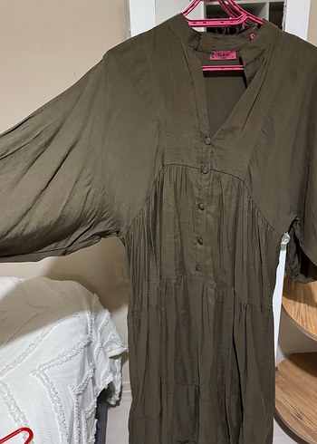 Bohem V Yaka Düğmeli Hamile Tunik - Görsel 5