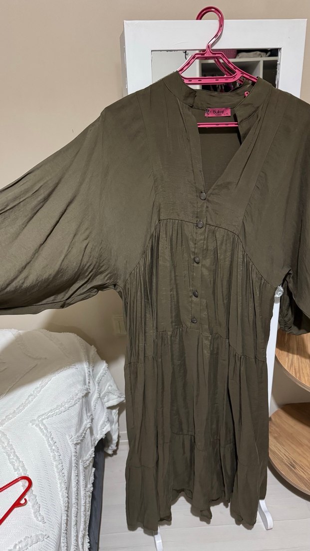 Bohem V Yaka Düğmeli Hamile Tunik - Görsel 5