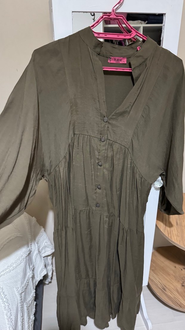 Bohem V Yaka Düğmeli Hamile Tunik - Görsel 2