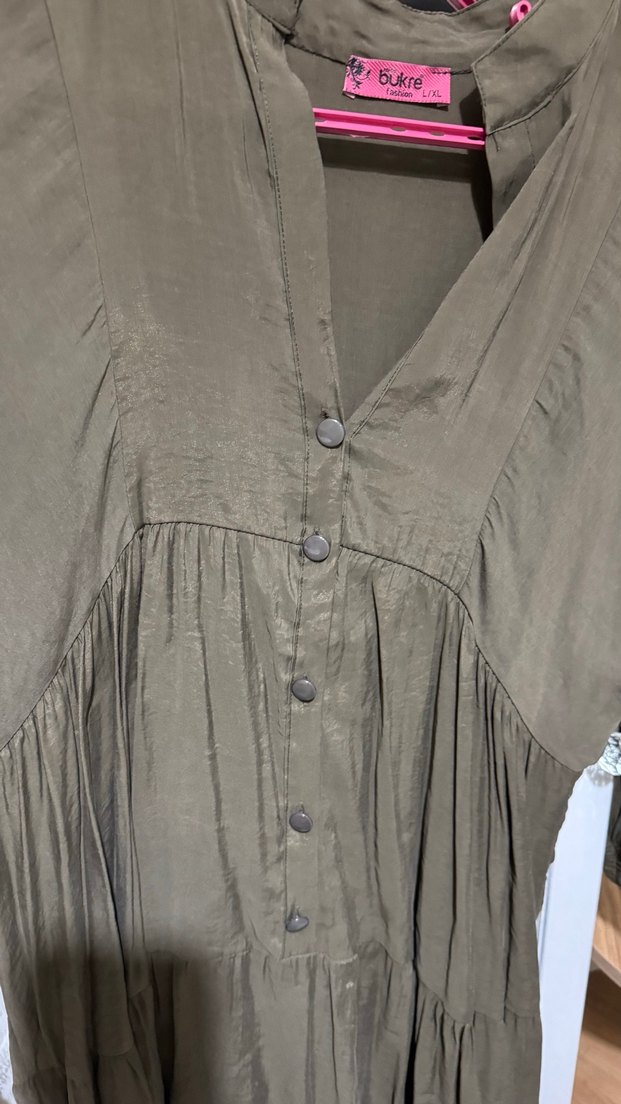 Bohem V Yaka Düğmeli Hamile Tunik - Görsel 3