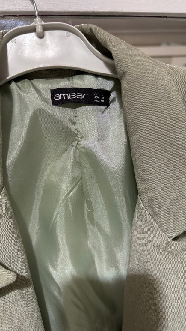 Kadın Haki Uzun Kollu Keten Blazer Ceket - Görsel 2