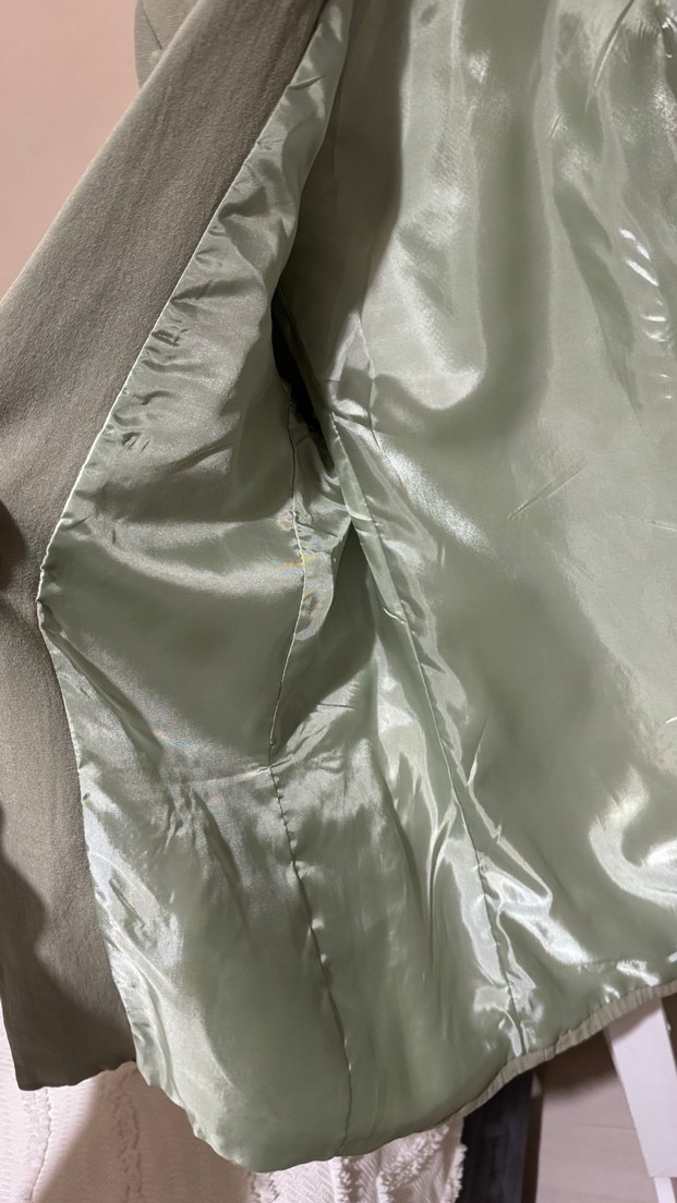 Kadın Haki Uzun Kollu Keten Blazer Ceket - Görsel 4