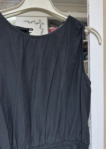 Siyah Keten Midi Drapeli Elbise - Görsel 4