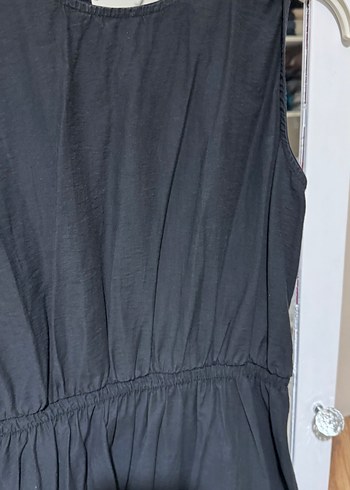 Siyah Keten Midi Drapeli Elbise - Görsel 8