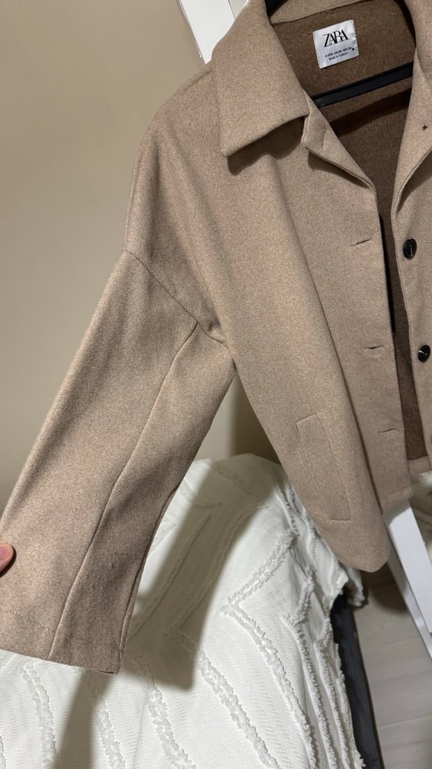 Zara Bej Yün Midi Kadın Kaban - Görsel 3