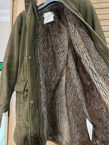 s Beden haki Renk Haki pull bear içi kürklü parka