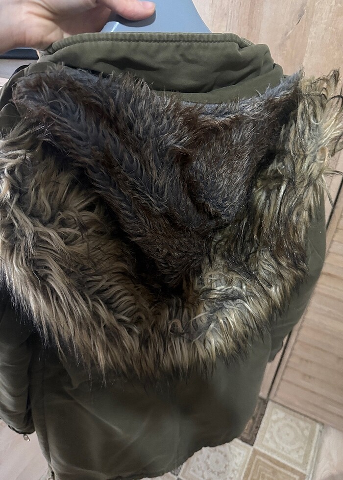 Haki pull bear içi kürklü parka - Görsel 5