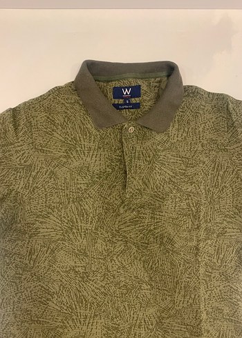 s Beden Yeşil Desenli Kısa Kollu Polo Tişört