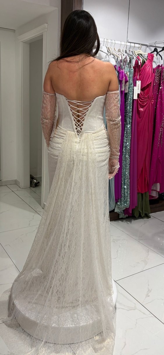 Dantel Detaylı Straplez balık Kesim Gelinlik - Görsel 2