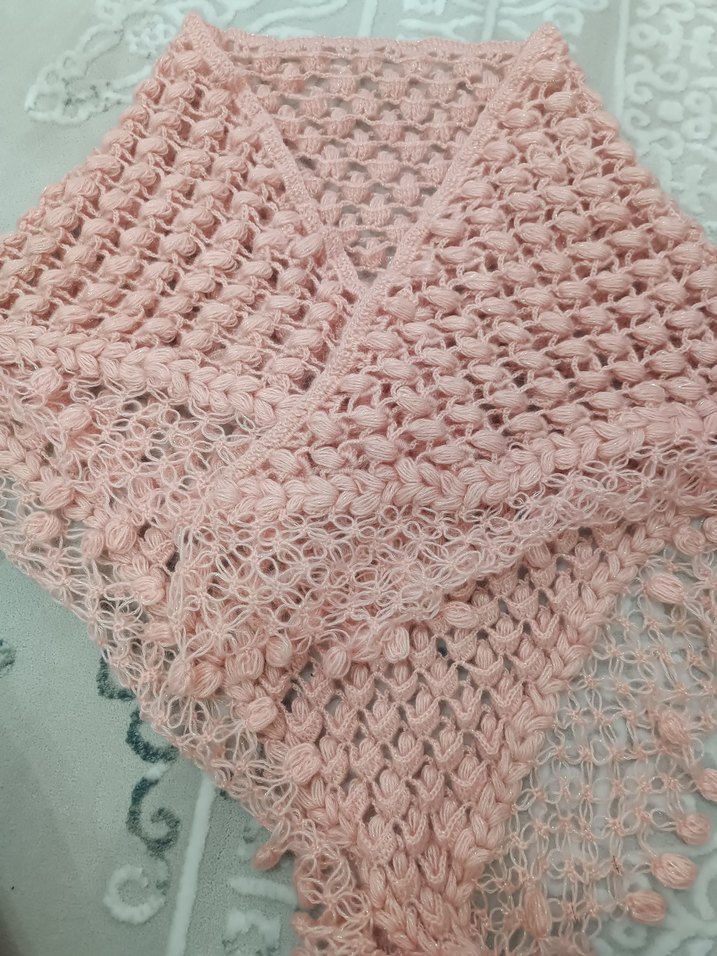 Pembe Bohem Örgü Kadın Şal - Görsel 2