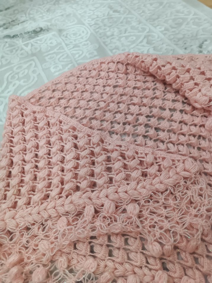 Pembe Bohem Örgü Kadın Şal - Görsel 4