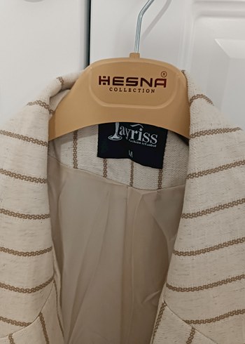 Bej Çizgili Midi Kadın Blazer Ceket - Görsel 4
