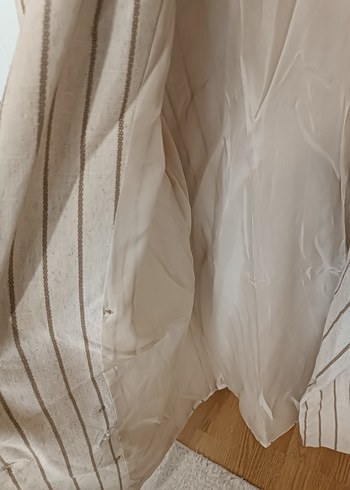 Bej Çizgili Midi Kadın Blazer Ceket - Görsel 5