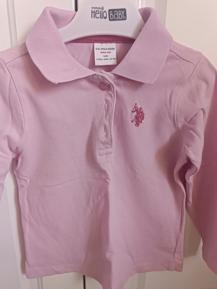 Kız Çocuk Pembe Uzun Kollu Polo Yaka Tişört - Görsel 2
