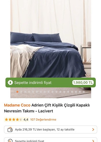 Madame Coco Adrien Lacivert Çizgili Nevresim Takımı SIFIR