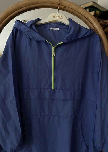 Mavi Midi Uzun Kollu Kapüşonlu Yağmurluk - Görsel 3