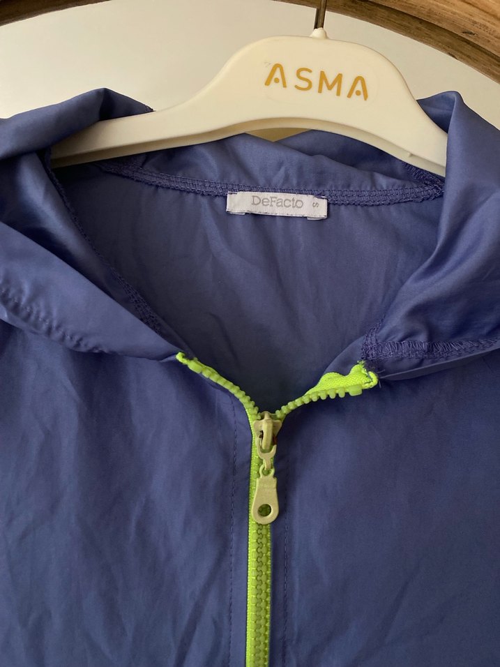 Mavi Midi Uzun Kollu Kapüşonlu Yağmurluk - Görsel 4