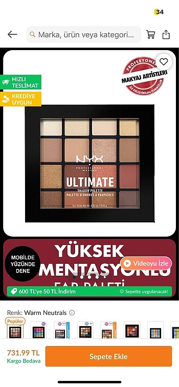 Nyx far paleti
