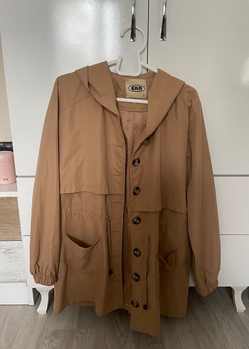 Bej Kadın Midi Boy Kapüşonlu Yağmurluk - Görsel 2