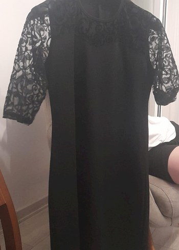 Dantel Detaylı Siyah Midi Gotik Elbise