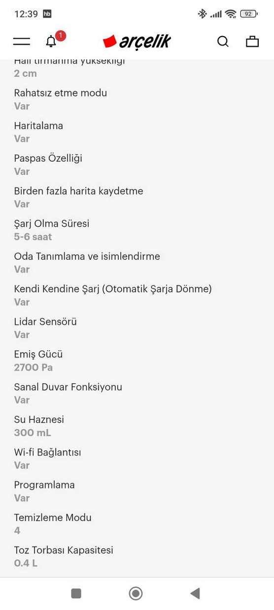 arçelik Siyah Akıllı Robot Süpürge - Görsel 4