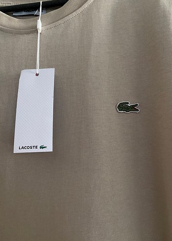 m Beden Lacoste Bej Pamuklu Kısa Kollu Salaş Elbise