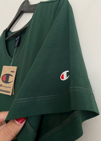 Champion Kadın V Yaka Koyu Yeşil Tişört - Görsel 5