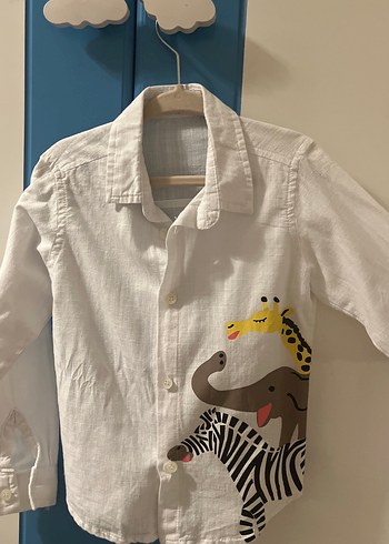 Beyaz Erkek Çocuk Uzun Kollu Keten Gömlek - Görsel 2