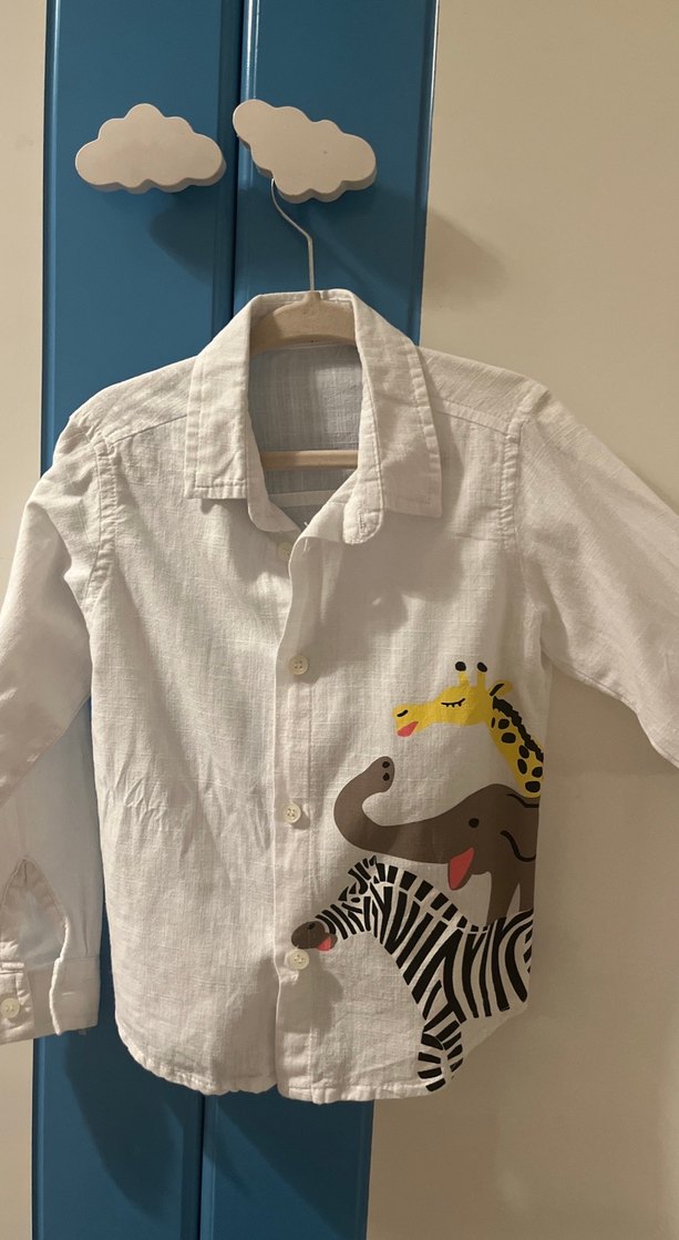 Beyaz Erkek Çocuk Uzun Kollu Keten Gömlek - Görsel 2