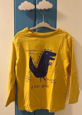 Sarı Dinozor Baskılı Erkek Uzun Kollu Tişört