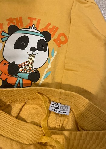 24-36 Ay Beden Sarı Baskılı Erkek Çocuk Sweatshirt Takımı