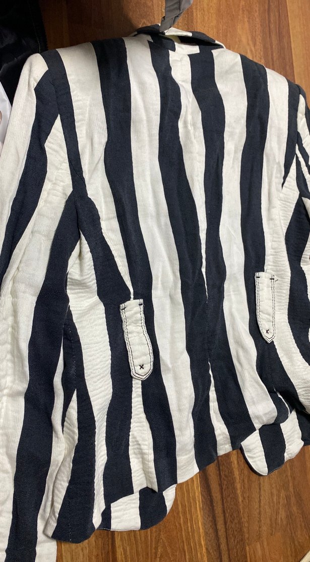 Düğmeli Zebra Desenli Keten Kadın Blazer - Görsel 5