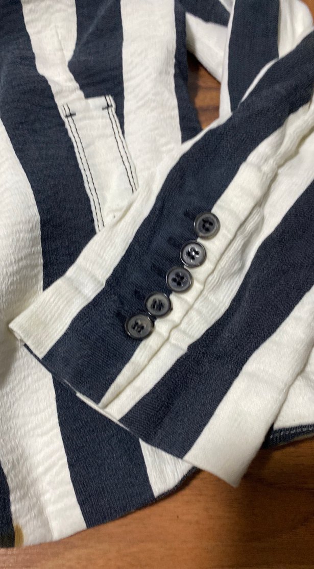 Düğmeli Zebra Desenli Keten Kadın Blazer - Görsel 4