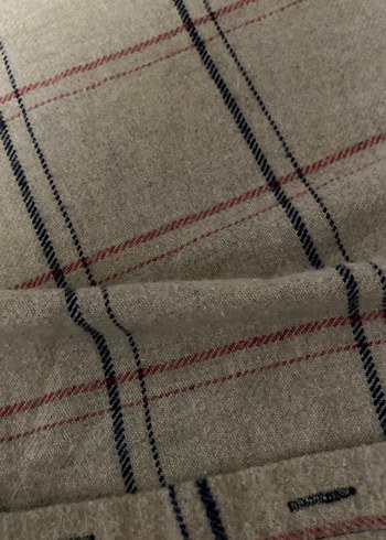 Bej Ekose Düğmeli Keten Kadın Gömlek - Görsel 5