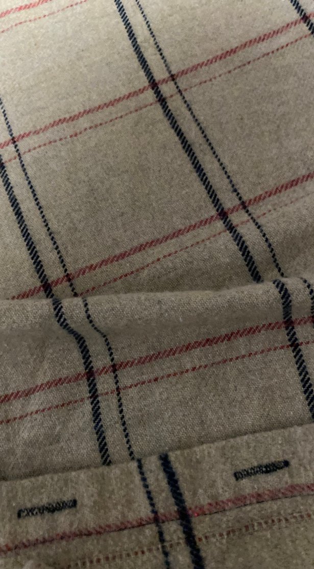 Bej Ekose Düğmeli Keten Kadın Gömlek - Görsel 5