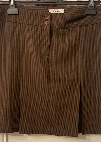 Kahverengi Pilili Midi Kadın Etek - Görsel 2