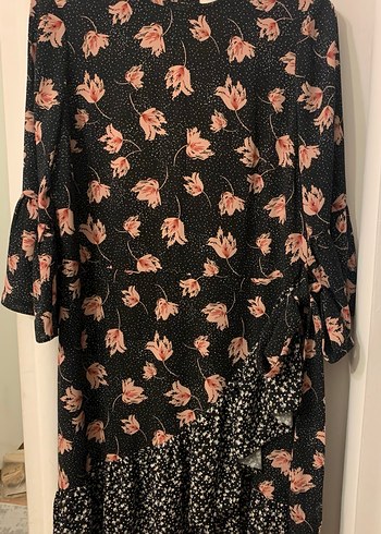 Pembe Çiçekli Bohem Uzun Kollu Midi Elbise - Görsel 3