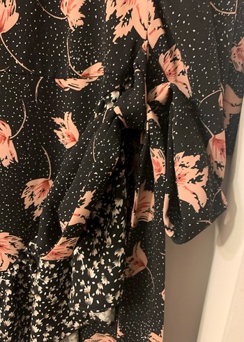 Pembe Çiçekli Bohem Uzun Kollu Midi Elbise - Görsel 4