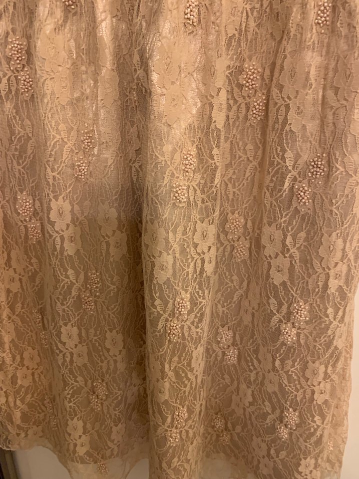 Somon Renkli Dantel Midi Straplez Abiye Elbise - Görsel 4