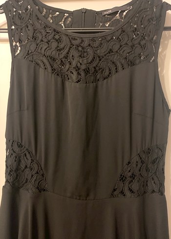 Dantel Detaylı Siyah Midi Elbise - Görsel 3